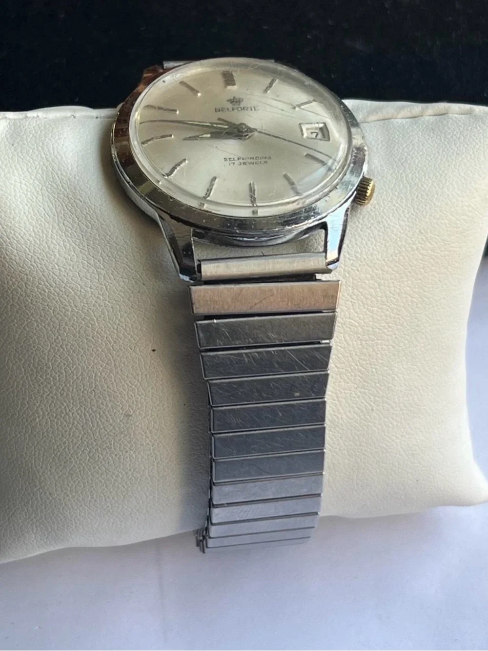 Vintage Belforte Men's Silver mechanical auto Watch - Classic White Dial